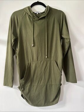 Olive Hooded Longline Sweatshirt with Kangaroo Pocket 033